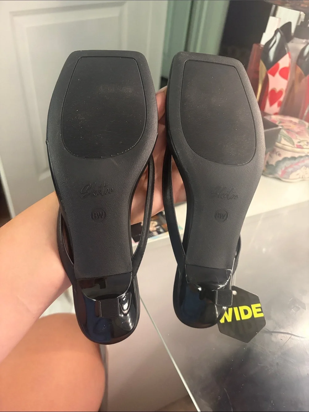 Black Square-Toe Thong Heels